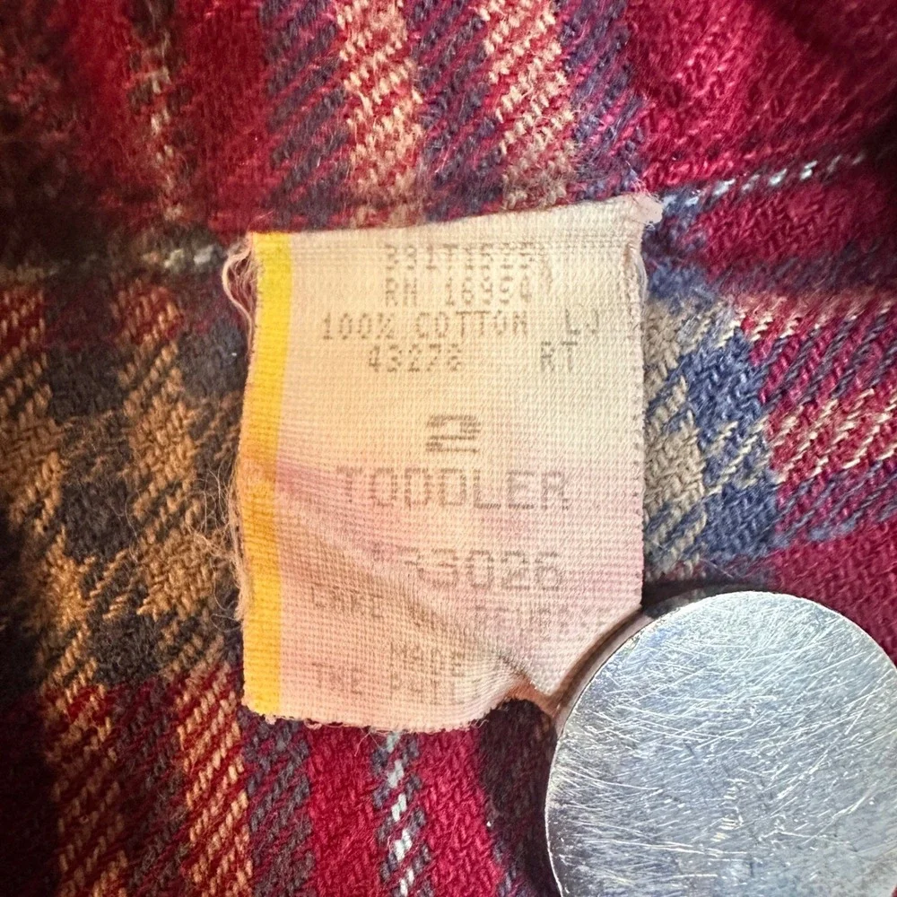 Vintage OshKosh Set Plaid Flannel Shirt & Blue Corduroy Pants 80s 90s Toddler 2T